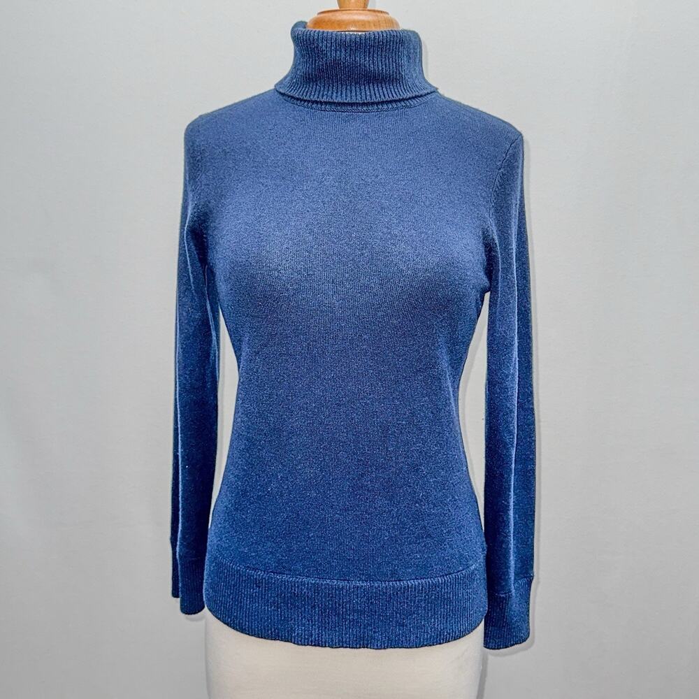 Lands' End Women's 100% Cashmere Turtleneck Sweater XS 2-4 Heather Blue Soft